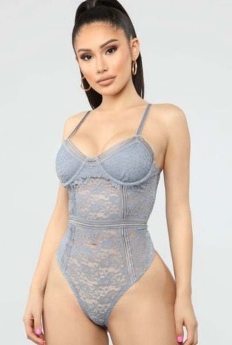 Fashion Nova Blue Gray Lace Bustier Bodysuit